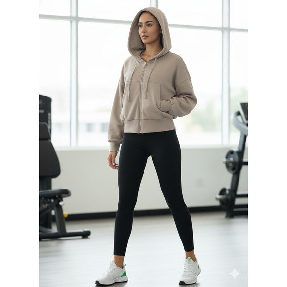 ANRABESS Womens Zip Up Hoodie Cropped Sweatshirt Zip Jackets Women Size XL Tan - Picture 1 of 6